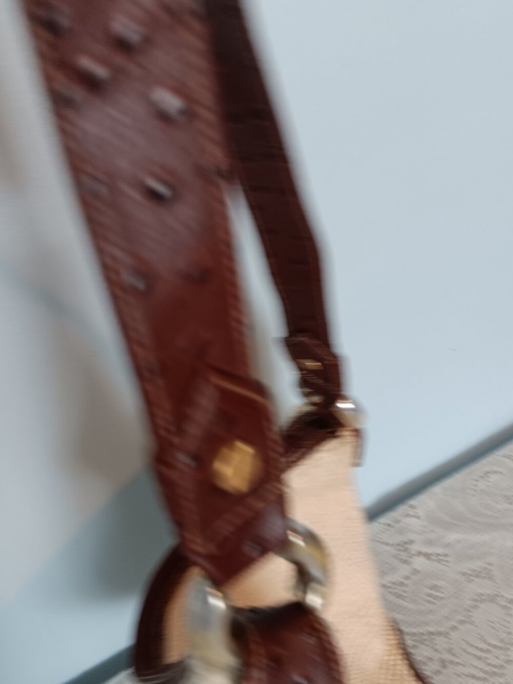 Vintage Cream Woven Hobo Bag Dark Brown Ostrich Leather Accent Shoulder/Hobo Bag - Picture 9 of 9